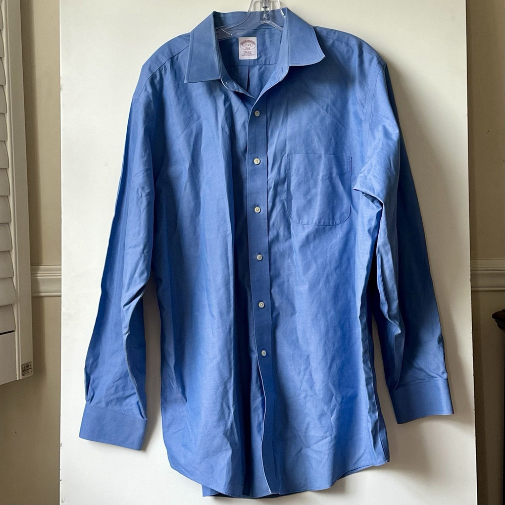 Brooks Brothers Dress Shirt Mens 17 4/5 Blue Button Up Non Iron Career Work